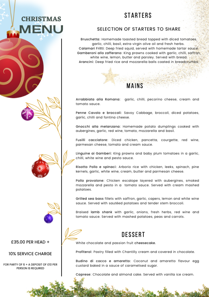 Christmas Menu Lo Zafferano